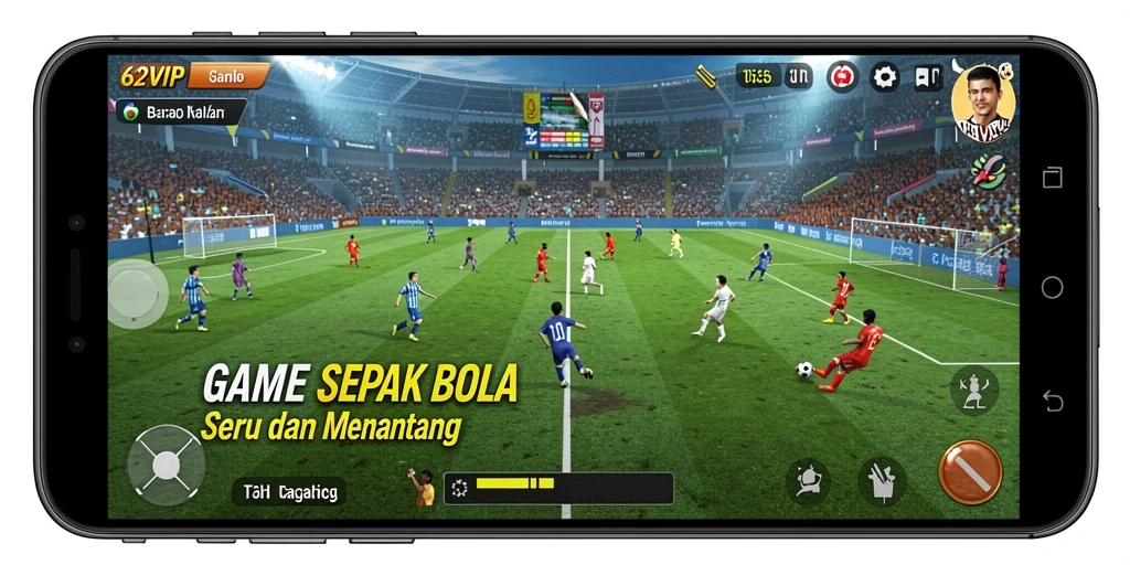 Screenshot gameplay <strong>62VIP</strong> yang menampilkan aksi seru di lapangan sepak bola.