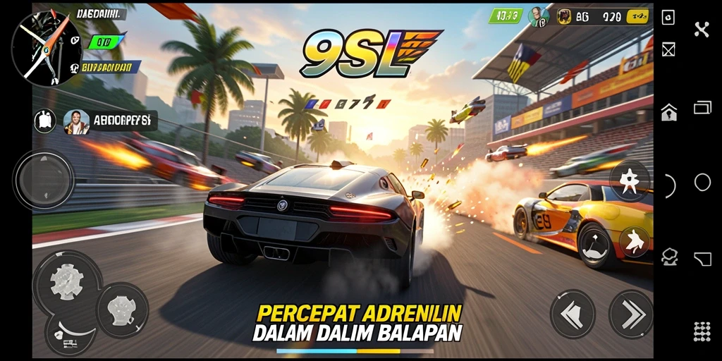 Gambaran gameplay 9SL yang mendebarkan dengan berbagai trek balap.