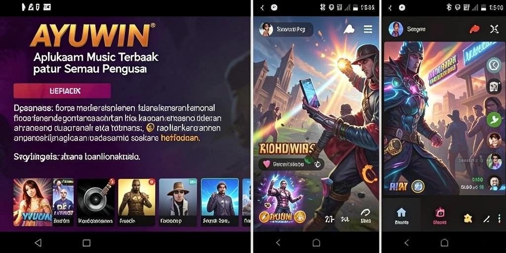 Tangkapan layar AYUWIN menunjukkan gameplay musik yang seru dan interaktif.