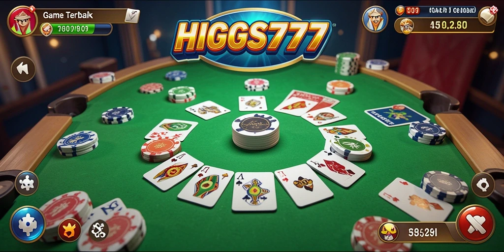 Tampilan gameplay HIGGS777 yang seru dan interaktif dalam permainan Gaple.