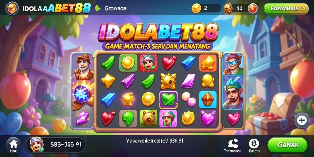 Tampilan gameplay seru IDOLABET88, mencocokkan permata.
