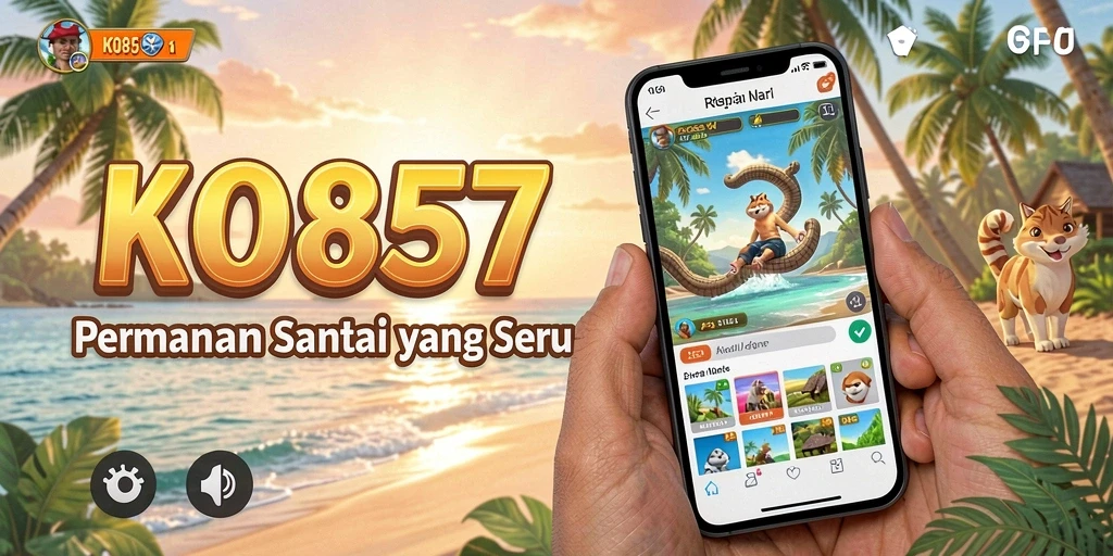 Tangkapan layar utama KO857 menampilkan karakter lucu dalam aksi gameplay yang santai.