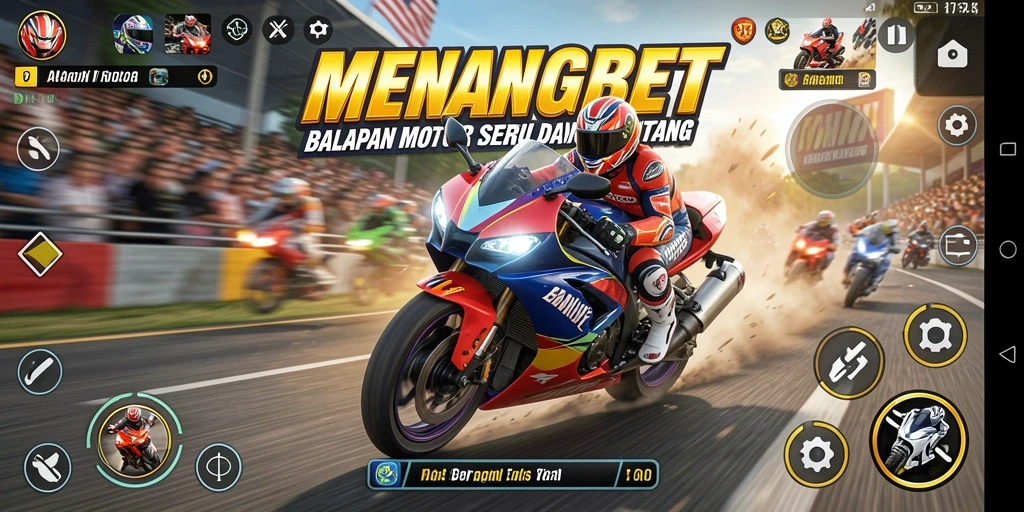 Screenshot utama MENANGBET menampilkan balapan motor yang mendebarkan.