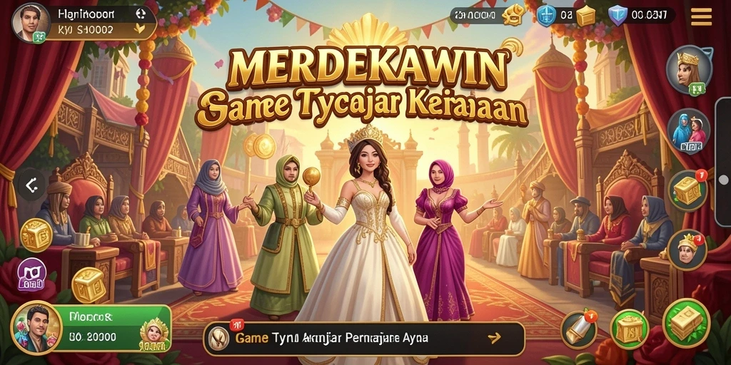 Tampilan gameplay MERDEKAWIN dengan berbagai tema pernikahan yang menarik.