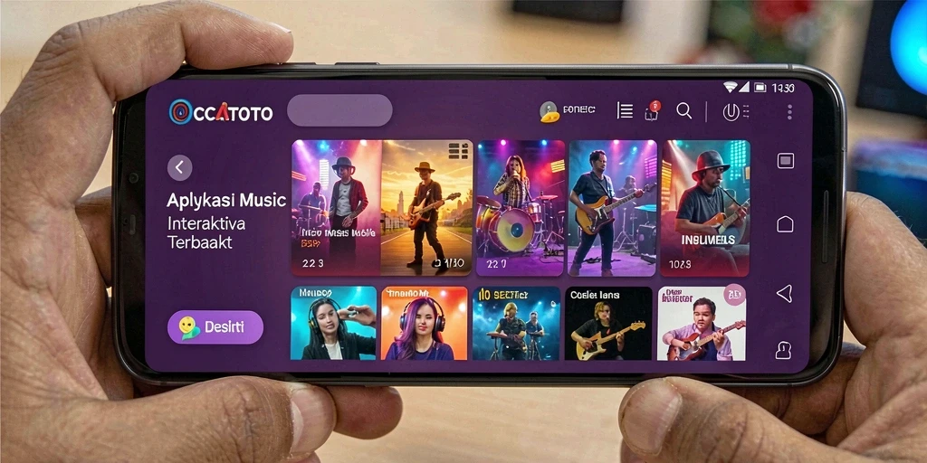 Screenshot gameplay OCATOTO menunjukkan pengguna menikmati berbagai genre musik.