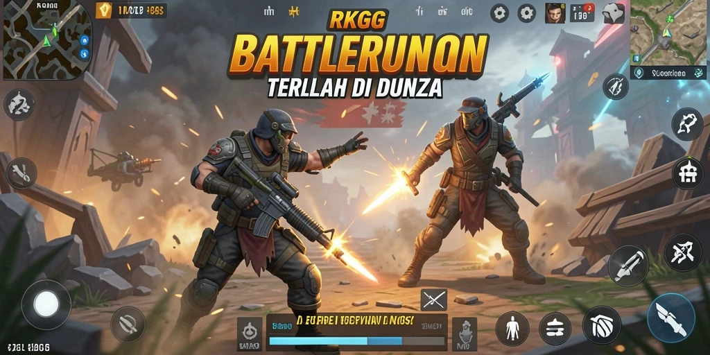 Tangkapan layar utama RKGG menampilkan aksi pertarungan intens Battle Royale.