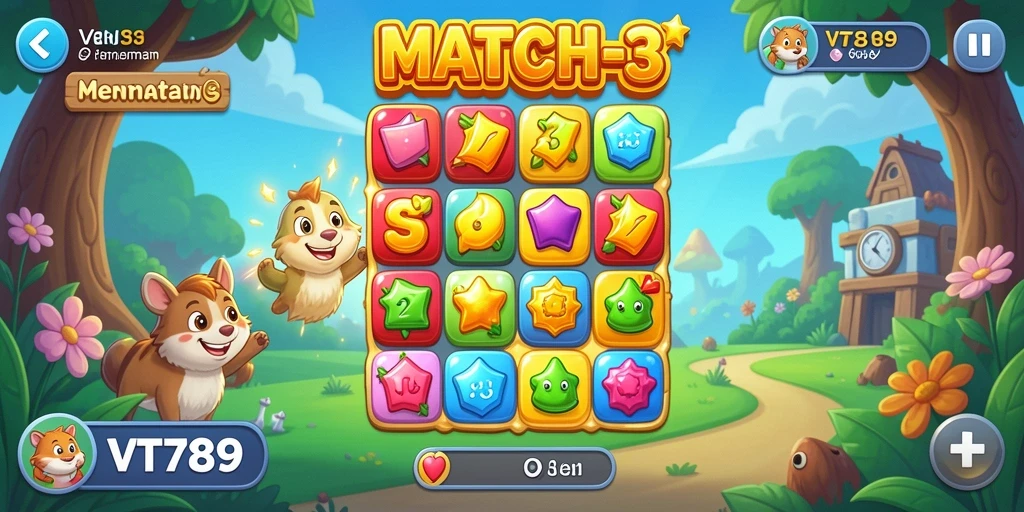Screenshot gameplay VT789 menampilkan keseruan permainan Match-3.
