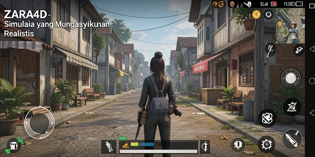 Screenshot gameplay ZARA4D yang menampilkan dunia simulasi yang mendalam.